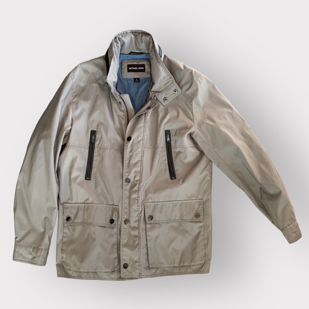 Michael Kors size large autumn fall beige and black jacket with hood